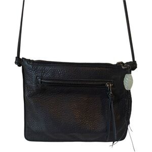 Beth Levine Black Leather Shoulder Bag with Carved Jade Charm Beaded